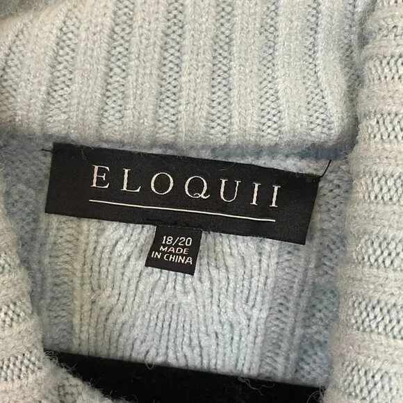 Eloquii Aqua Blue Turtle Neck Cable Knit Sweater 18/20 - Picture 3 of 8